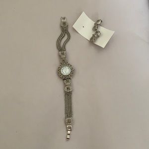 REGENT marcasite watch stainless & marching earrings needs battery